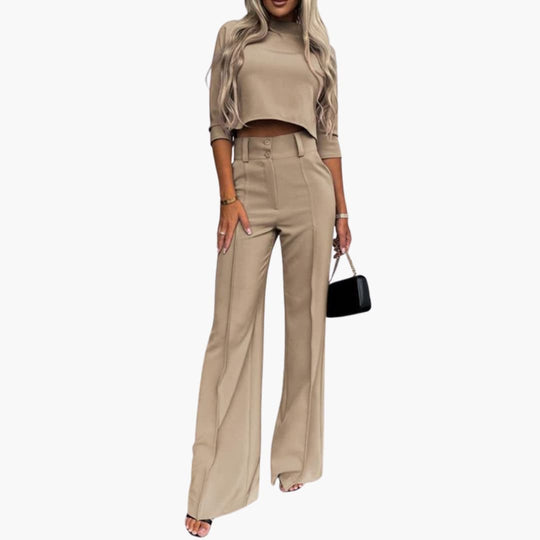 Women’s two-piece set with cropped top and wide-leg trousers