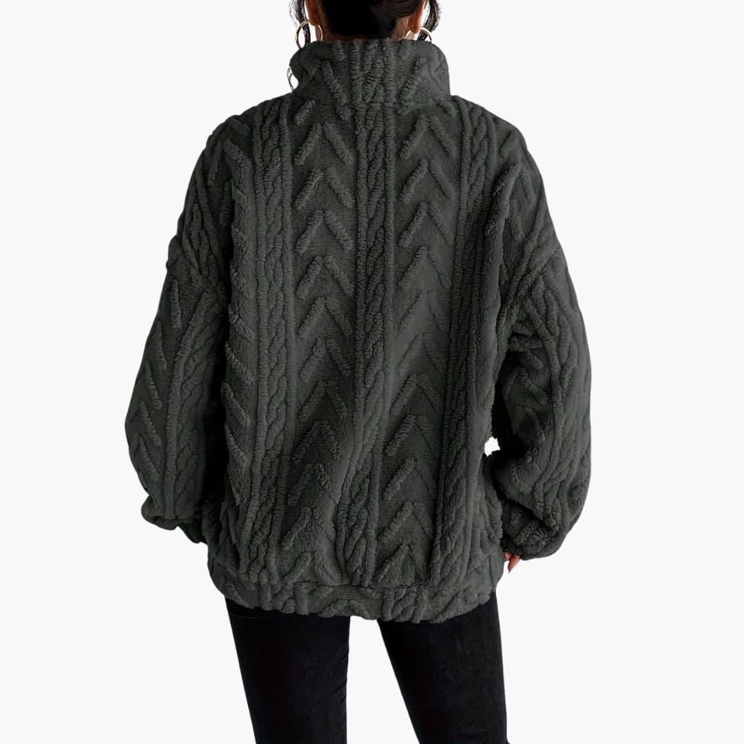 Cable Knit Half-Zip Fleece Sweatshirt - Cosy Fit for Women - IsabellaMae