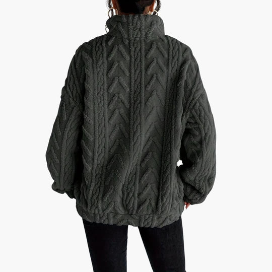 Cable Knit Half-Zip Fleece Sweatshirt - Cosy Fit for Women - IsabellaMae