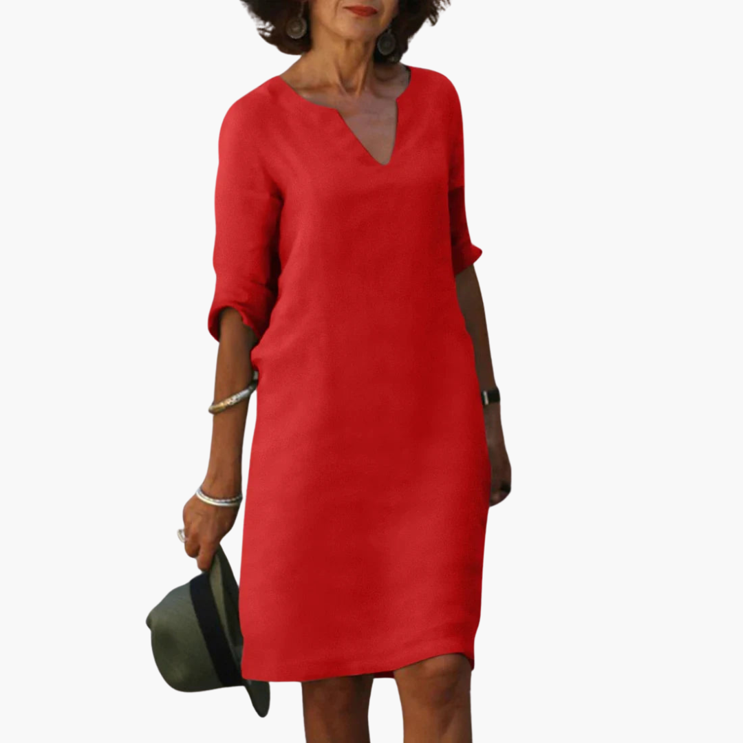 V-neck 3/4 Sleeve Mini Dress for Women - Casual Summer Style