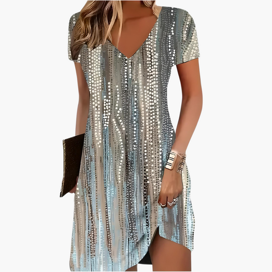 Women’s cocktail dress with V-neck and short sleeves