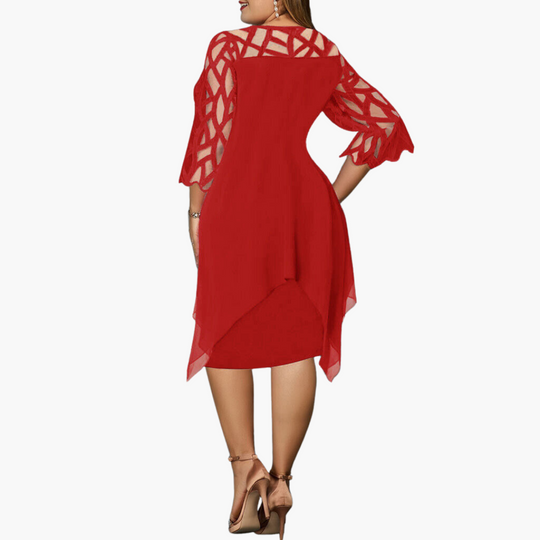 Elegant Midi Evening Dress for Women - Cut-Out Sleeves Design
