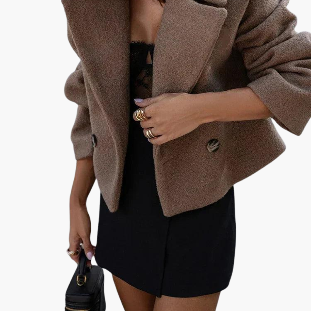 Chic Wool Blend Cropped Jacket - Oversized Elegance for Women