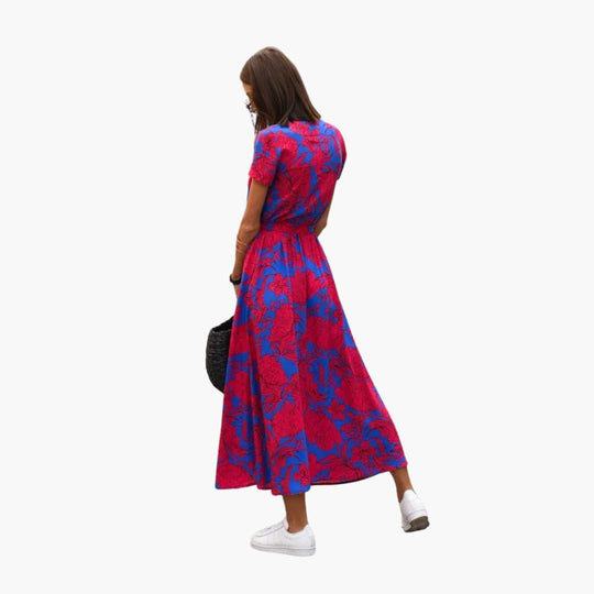 Floral Wrap Midi Dress with Tie Waist - Casual Dress for Women