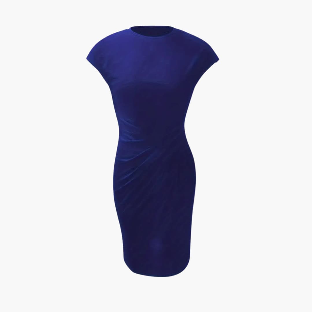 Women's knee-length crew neck dress with short sleeves