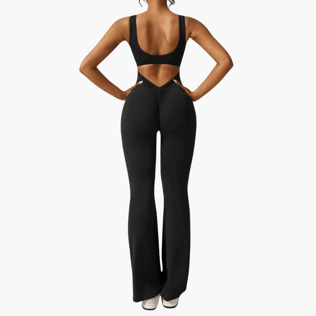 Women’s sleeveless jumpsuit with scoop neck and flared legs