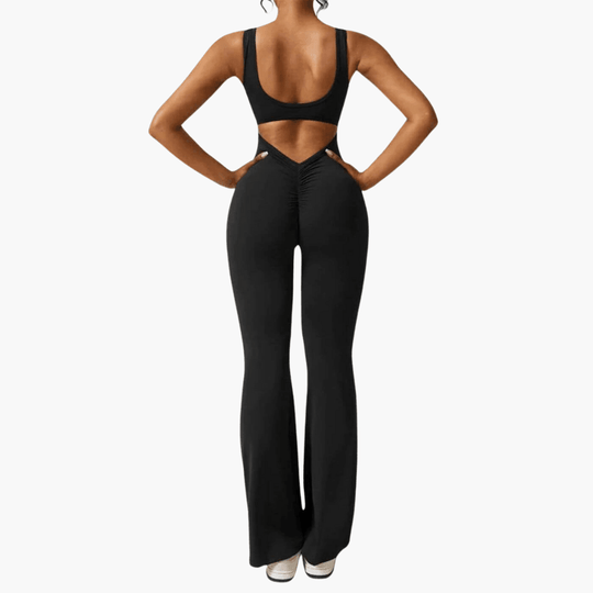 Women’s sleeveless jumpsuit with scoop neck and flared legs