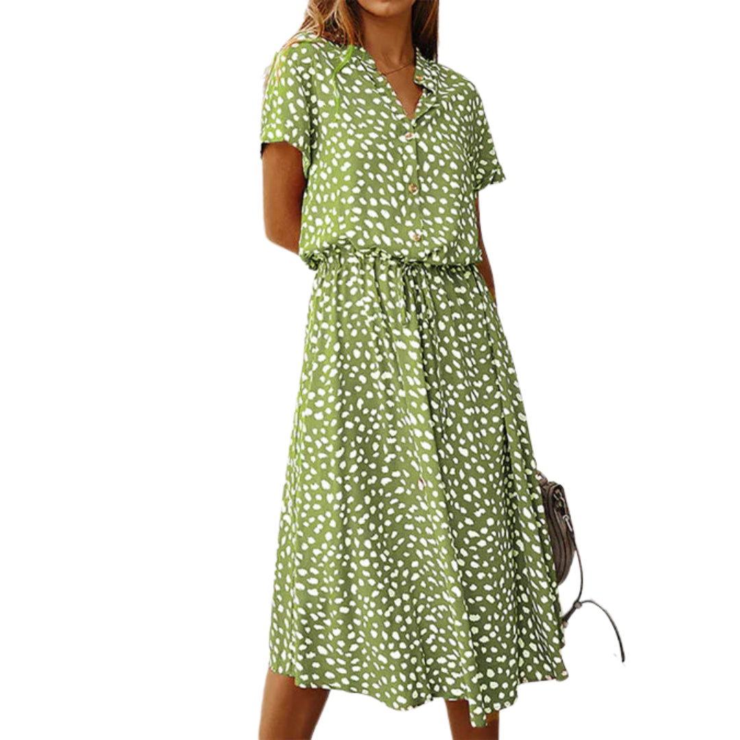 Polka Dot Midi Dress - Flattering Fit & Flare Style for Women