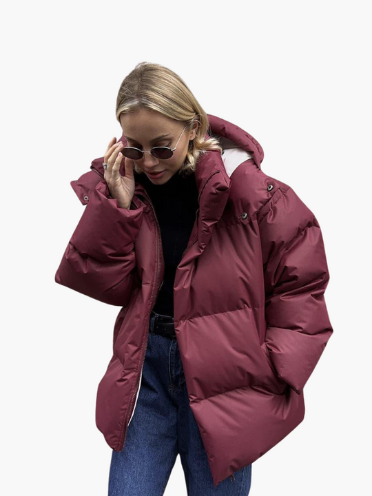 Oversized Puffer Jacket with Hood - Women's Winter Warmth