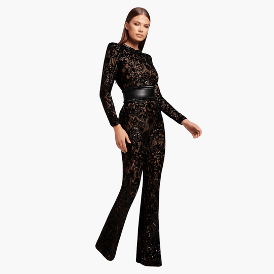 Women’s long sleeve flared leg lace jumpsuit