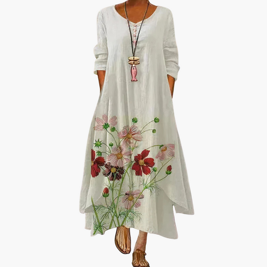 Women's summer maxi dress with long sleeves and floral print