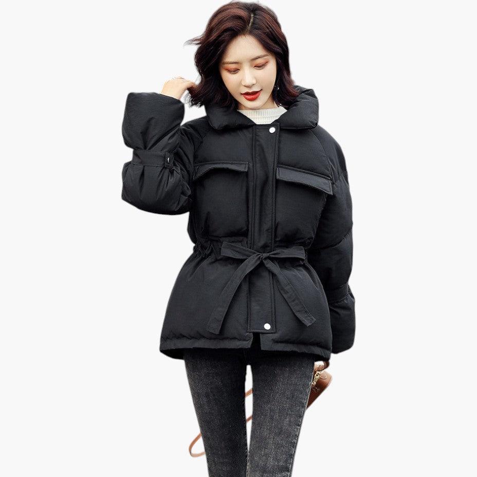 Belted Puffer Jacket with Hood – Women's Winter Quilted Coat - IsabellaMae