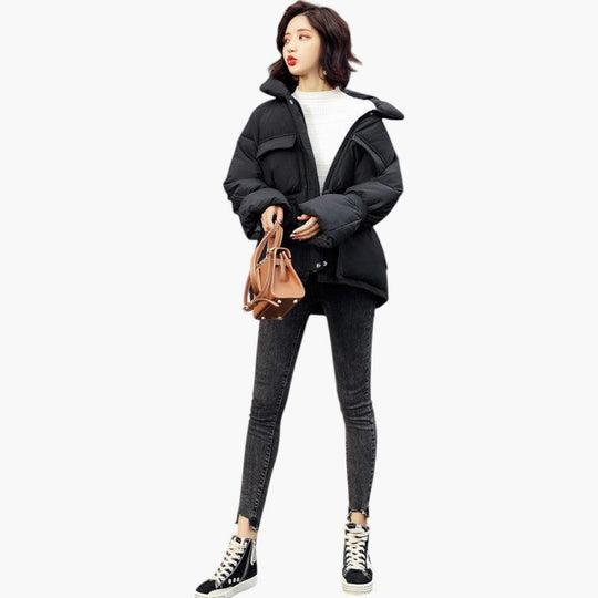 Belted Puffer Jacket with Hood – Women's Winter Quilted Coat - IsabellaMae