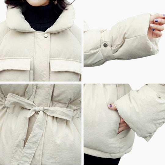 Belted Puffer Jacket with Hood – Women's Winter Quilted Coat - IsabellaMae