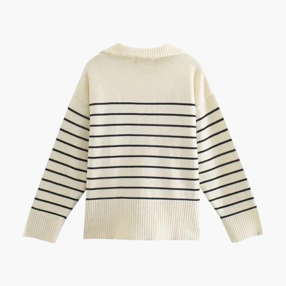 Striped Knit Jumper for Women - Soft Cotton Crew Neck Style