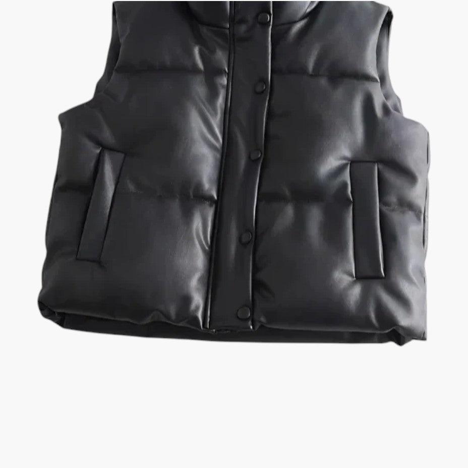 Faux Leather Puffer Vest – Unisex Sleeveless Winter Gilet