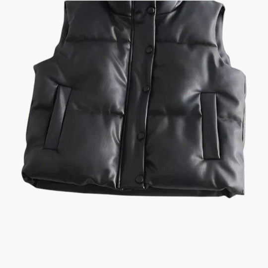 Faux Leather Puffer Vest – Unisex Sleeveless Winter Gilet