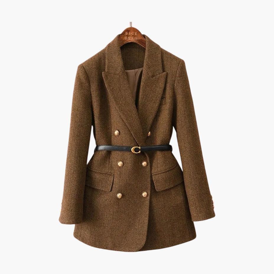 Belted Wool Blazer – Women's Tailored Smart Casual Jacket - IsabellaMae