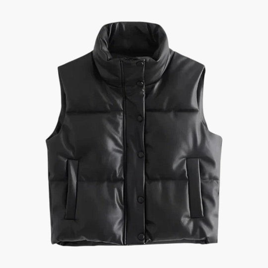 Faux Leather Puffer Vest – Unisex Sleeveless Winter Gilet