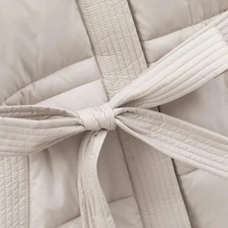 Belted Puffer Jacket with Hood – Women's Winter Quilted Coat - IsabellaMae