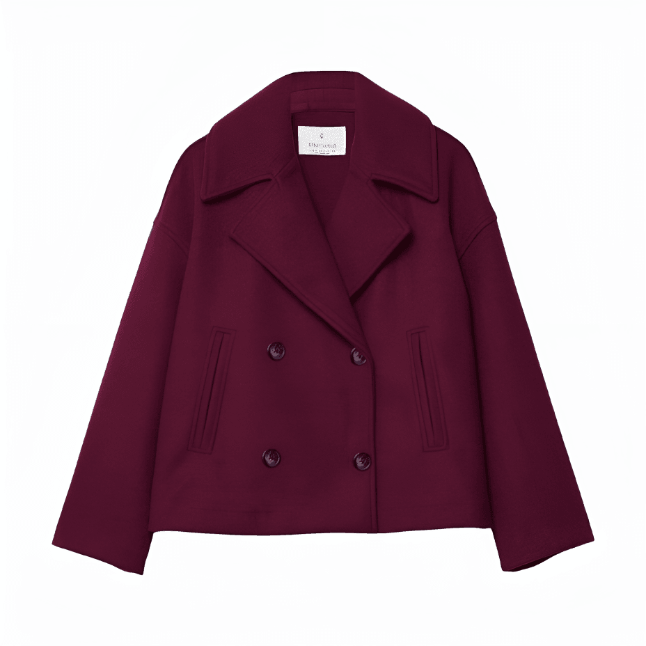 Cropped Peacoat – Women's Double-Breasted Notched Lapel
