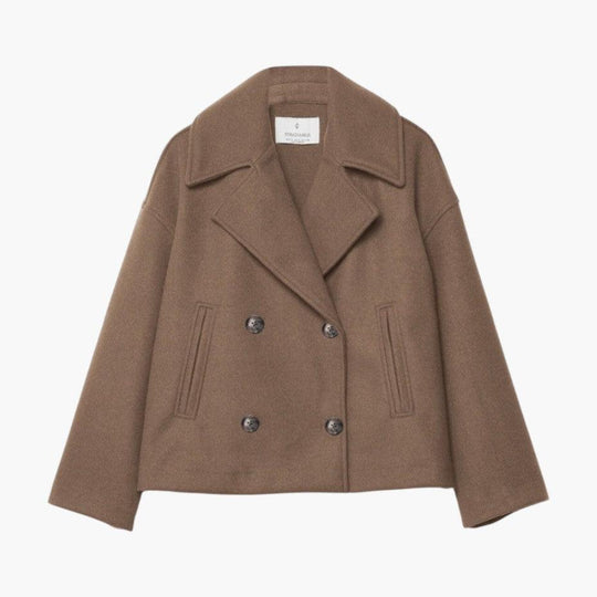 Cropped Peacoat – Women's Double-Breasted Notched Lapel