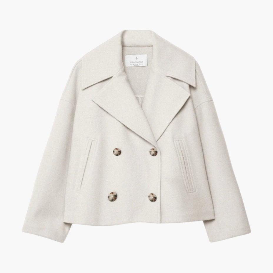 Cropped Peacoat – Women's Double-Breasted Notched Lapel