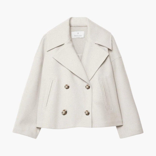 Cropped Peacoat – Women's Double-Breasted Notched Lapel