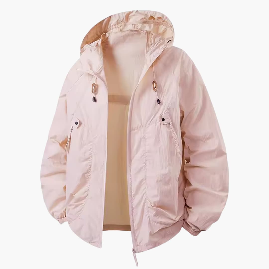 Unisex windbreaker jacket with hood and zip pockets for outdoors
