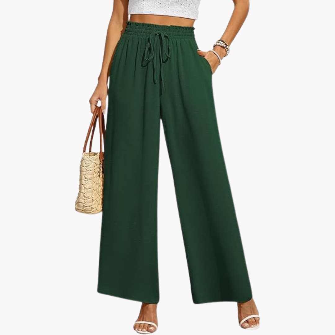 Women’s wide leg full length trousers with drawstring waist