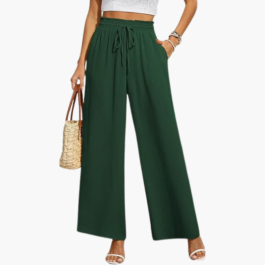 Women’s wide leg full length trousers with drawstring waist