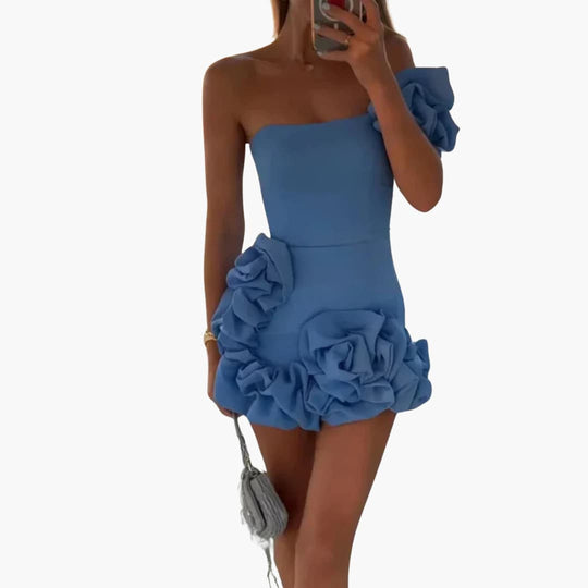One-Shoulder Satin Ruffle Dress for Women - Elegant Party Look