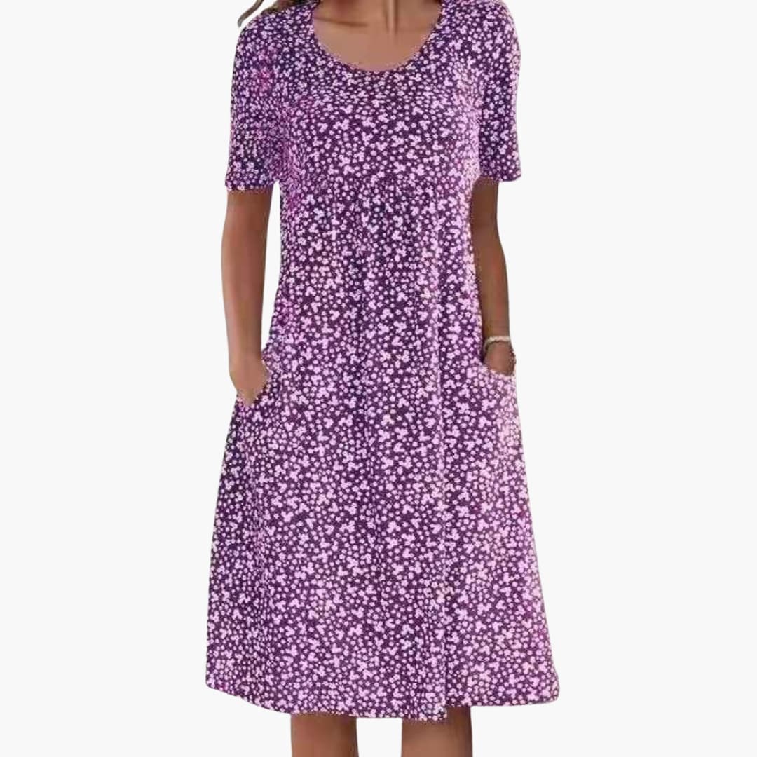 Women’s boho midi dress with short sleeves and pockets