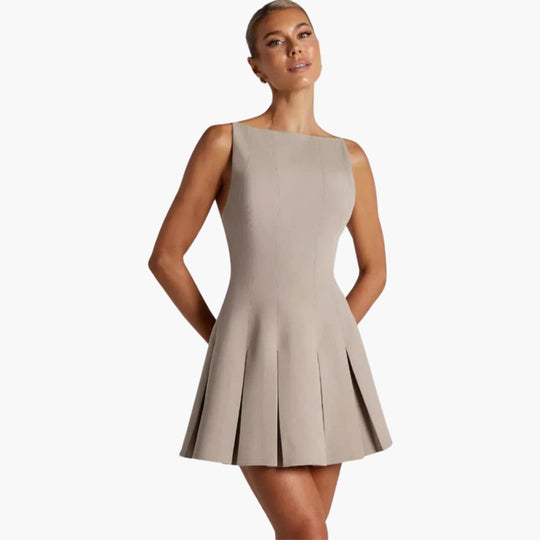 Backless Pleated Mini Dress for Women - Elegant Sleeveless