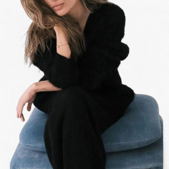 Fluffy V-Neck Jumper for Women - Soft Knit & Cosy Pullover