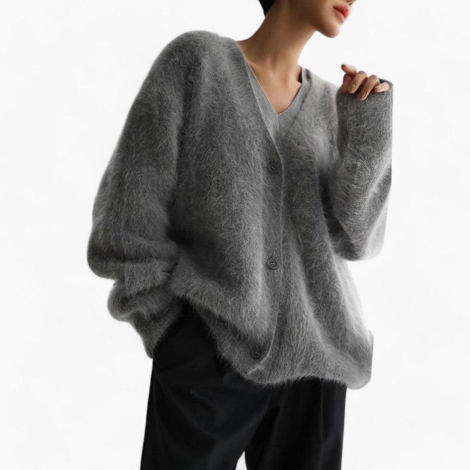 Fluffy V-Neck Jumper for Women - Soft Knit & Cosy Pullover