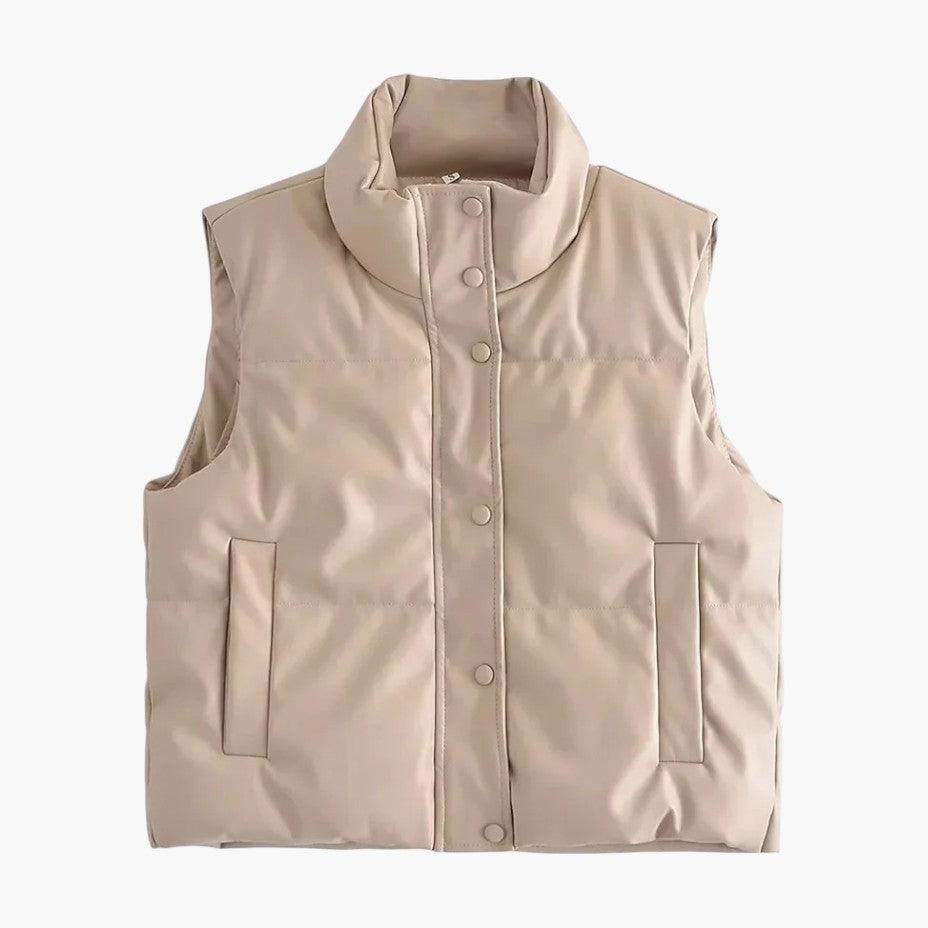 Faux Leather Puffer Vest – Unisex Sleeveless Winter Gilet