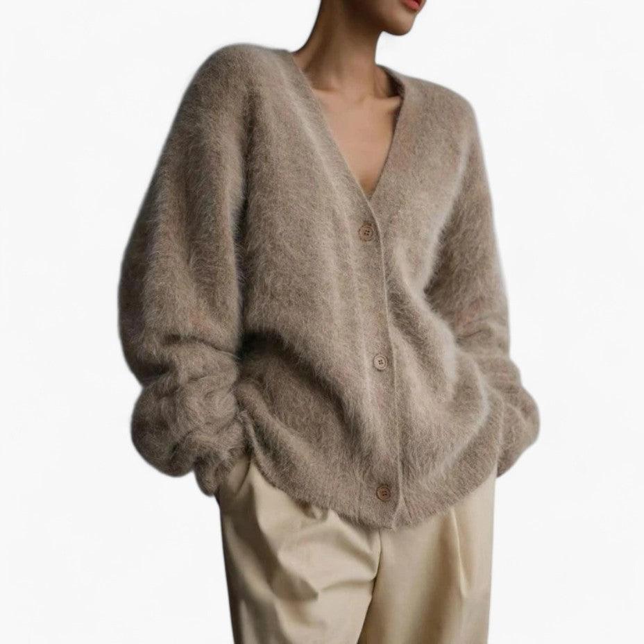 Fluffy V-Neck Jumper for Women - Soft Knit & Cosy Pullover