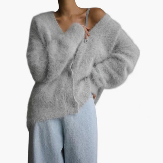 Fluffy V-Neck Jumper for Women - Soft Knit & Cosy Pullover