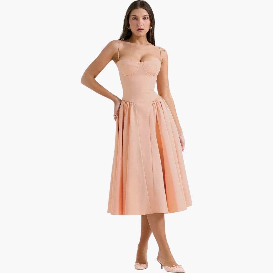 Fitted Corset Midi Dress - Sleek Bodycon Silhouette for Women