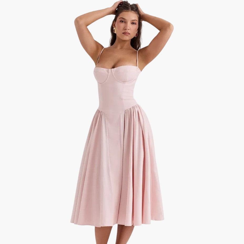 Fitted Corset Midi Dress - Sleek Bodycon Silhouette for Women