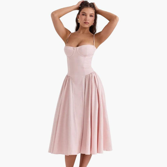 Fitted Corset Midi Dress - Sleek Bodycon Silhouette for Women