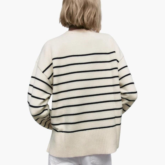 Striped Crew Neck Jumper - Soft Cotton Knitwear for Women