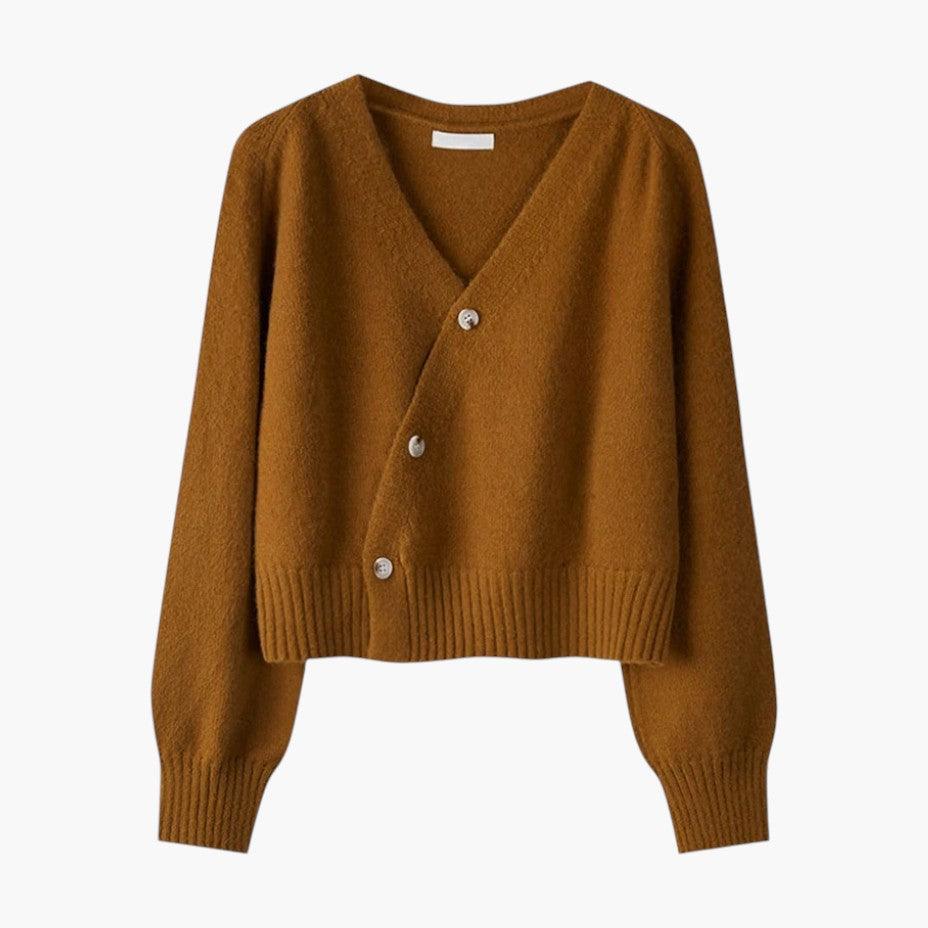Classic Knit Women's Button Cardigan – V-Neck, Relaxed Fit