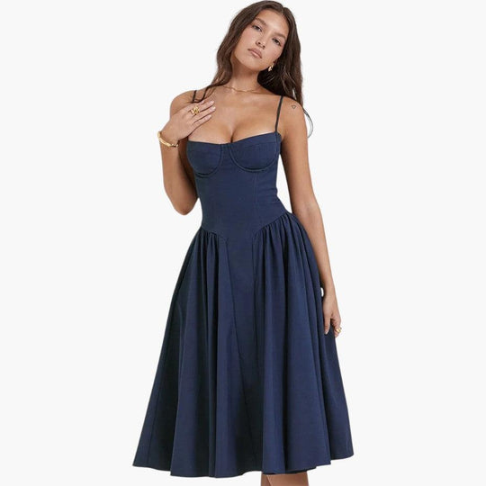 Fitted Corset Midi Dress - Sleek Bodycon Silhouette for Women