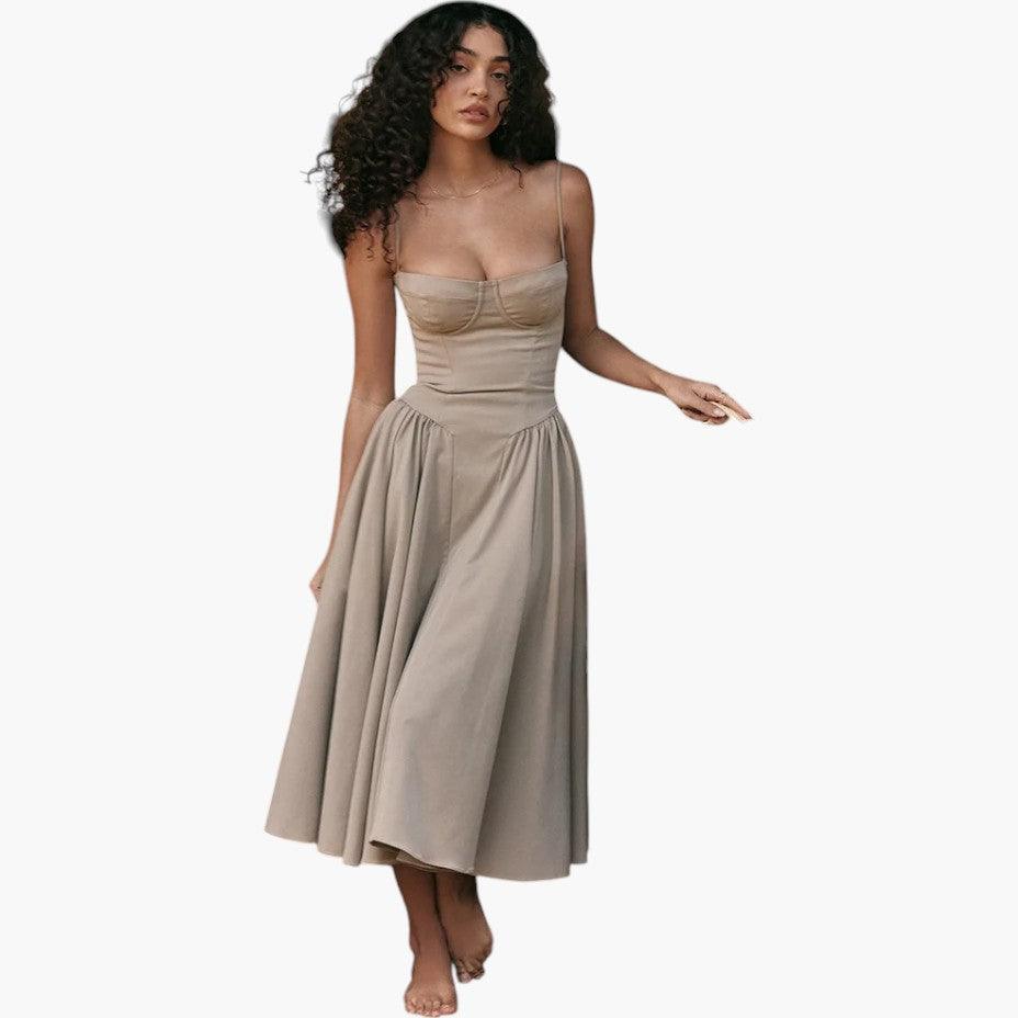 Fitted Corset Midi Dress - Sleek Bodycon Silhouette for Women