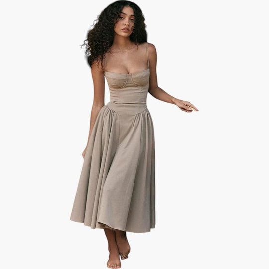 Fitted Corset Midi Dress - Sleek Bodycon Silhouette for Women