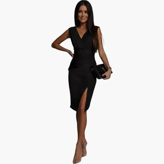 Sleeveless V-Neck Evening Dress - Elegant Slit for Women