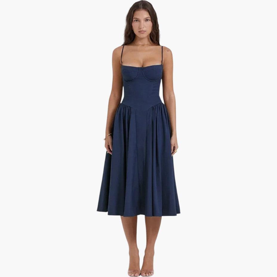 Fitted Corset Midi Dress - Sleek Bodycon Silhouette for Women