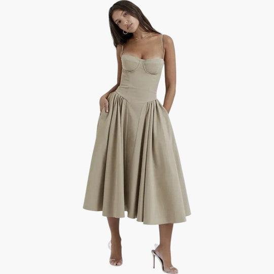 Fitted Corset Midi Dress - Sleek Bodycon Silhouette for Women